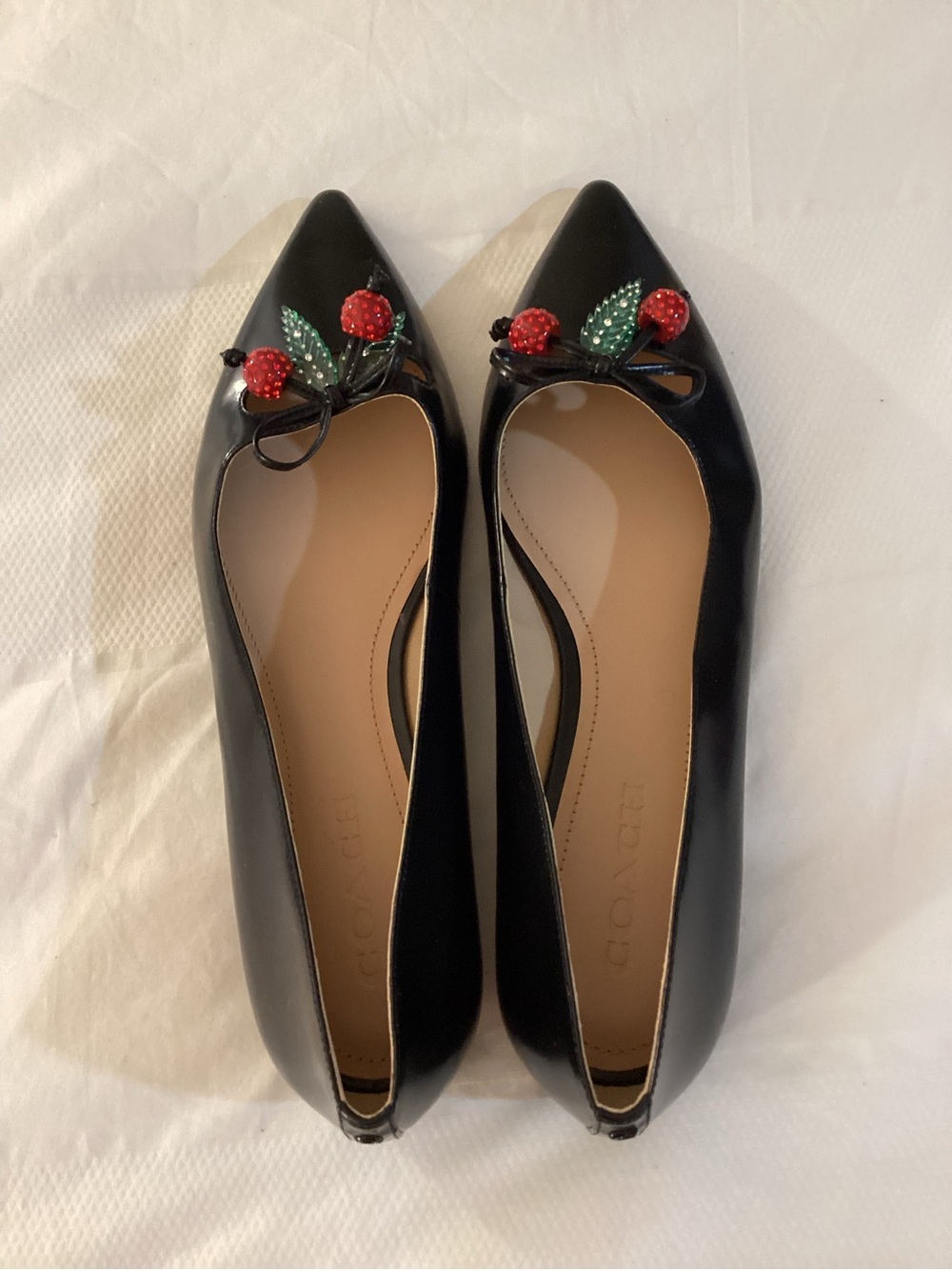 COACH Runway Cherry Flat Shoes - Black Leather - Pointed Toe - Picture 5 of 14